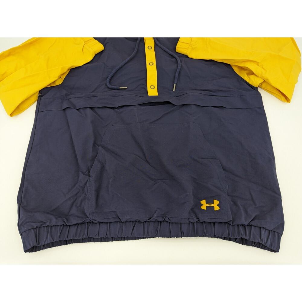 Under Armour Loose Hooded Navy Yellow Pullover 1/4 Button Windbreaker Size L - Picture 4 of 7